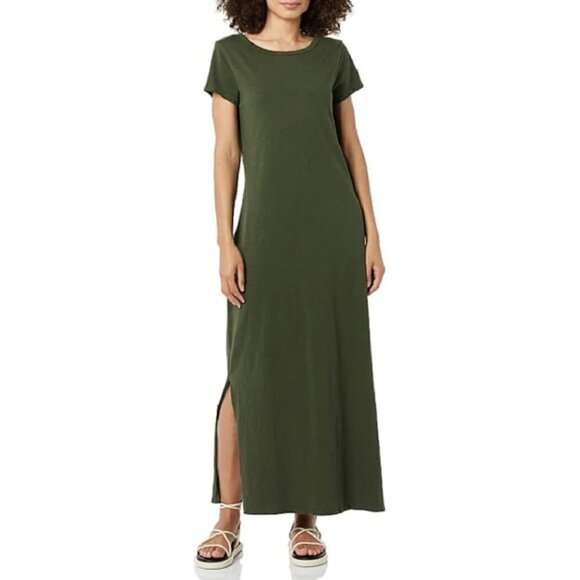 Daily Ritual Hunter Green Crewneck Short Sleeve Maxi Dress M - Picture 1 of 5